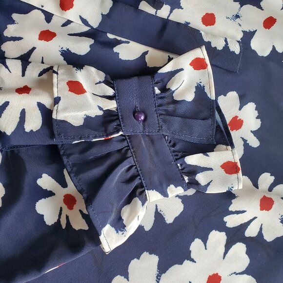 Saint Geraldine Navy Floral Tie-Neck Blouse with Ruffled Collar - Picture 3 of 10